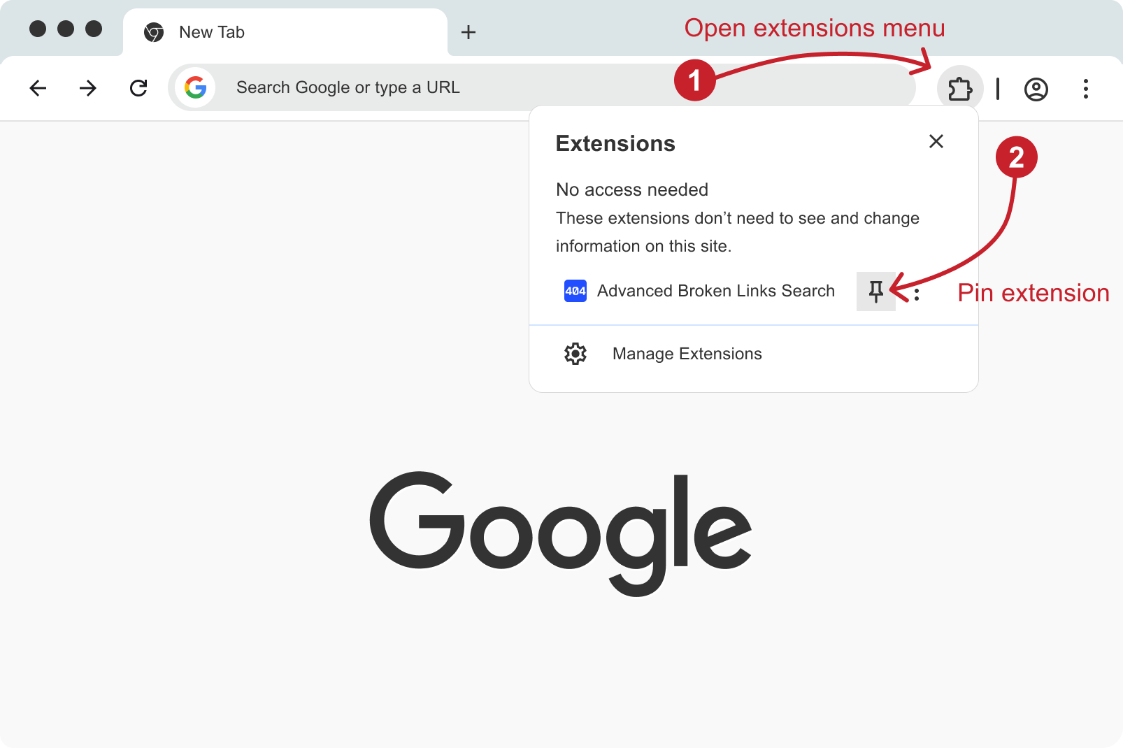 Pin Advanced Broken Links Search in Chrome